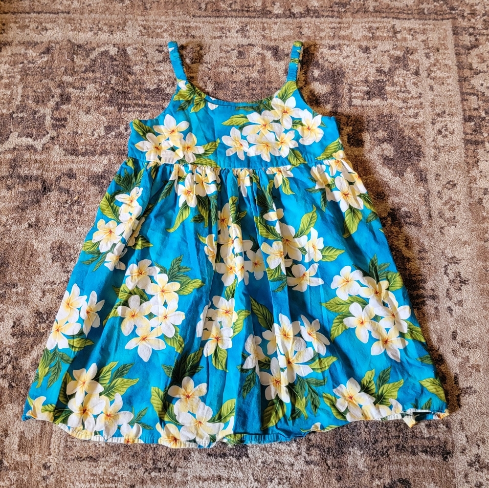 Hawaii Station Girls 7-8 Blue Plumeria Sundress Made In Hawaii Cotton Tropical